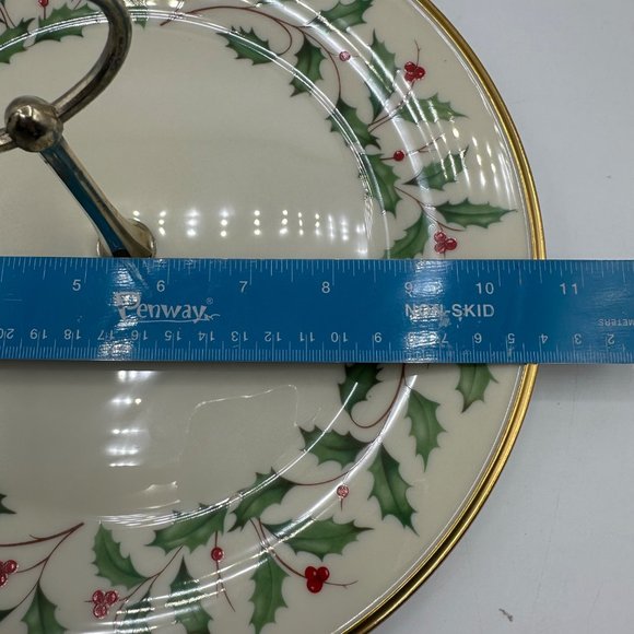 Lenox Holiday Pastry Serving Plate Mini Loaf Pan Holly Berries Christmas - Picture 5 of 10